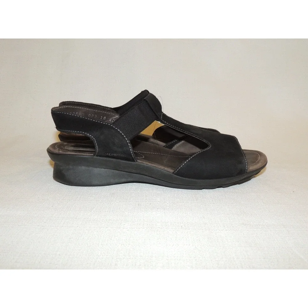 Mephisto Wedge Sandals Women 9 Black Nubuck Comfort‎ Walking Slingback Lagenlook